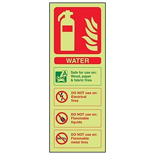 VSafety Warnschild für Feuerlöscher, Wasser-Kennzeichnung, leuchtet im Dunkeln, 100 x 280 mm, selbstklebendes Vinyl von V Safety