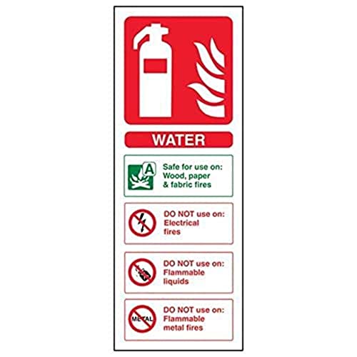 VSafety Wasserausweis Feuerlöscher Schild – Hochformat – 100 mm x 280 mm – 2 mm starrer Kunststoff von V Safety