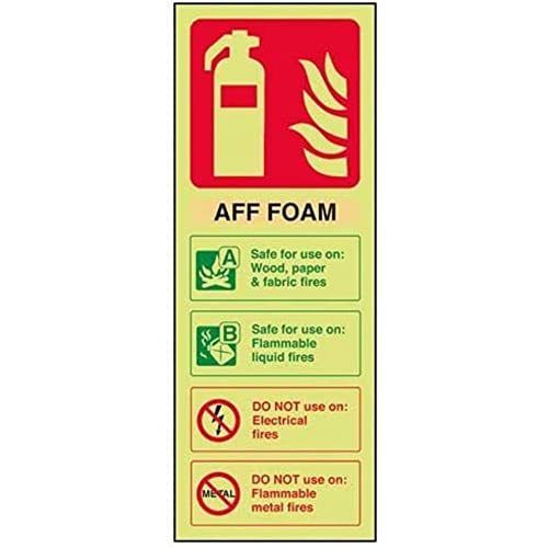 VSafety im Dunkeln leuchtendes Feuerlöscher-Schild, AFF-Schaum-ID, 100 x 280 mm, selbstklebendes Vinyl von V Safety