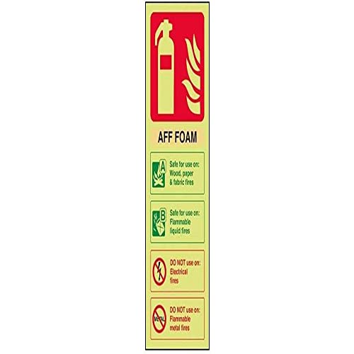 VSafety im Dunkeln leuchtendes Feuerlöscher-Schild, AFF-Schaum-ID, 75 x 200 mm, selbstklebendes Vinyl von V Safety