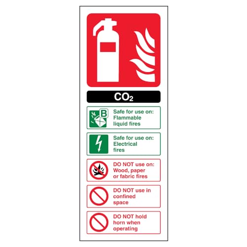 vsafety 11004 Hammer/Schlägel aj-r Feuerlöscher Schild, CO2 ID, starrer Kunststoff, Porträt, 100 mm x 280 mm, schwarz/grün/rot von V Safety