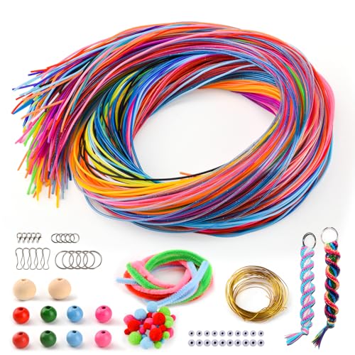 295 Stück Scooby DOO Bänder Set, Scoubidou Bänder, Knüpfbänder mit Keychain, Haken, Holzperlen, Pom Poms, Basteldraht Und Pfeifenreiniger für Basteln Armbänder, Halskett, Schlüsselanhänger Und DIY von V·Colokishi