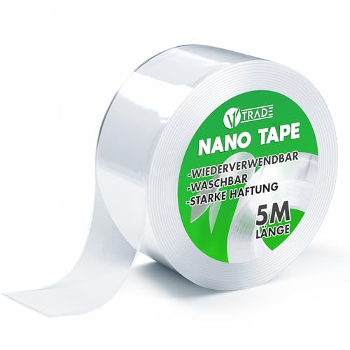 V1 TRADE Nano Tape 5m - Doppelseitiges Klebeband Extra Stark Transparent 1 Rolle - Klebeband Doppelseitig Ablösbar - Nano Double Sided Tape Strong - Wiederverwendbar von V1 TRADE