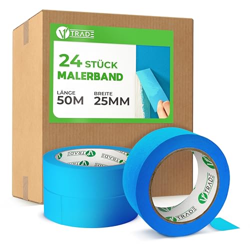 V1 TRADE Kreppband 50 mm x 25 m - 24 Stück Universal Malerkrepp Hilfreich beim Malen - Leicht Abnehmbar Abklebeband - Malerband Wasserdicht - Klebeband Blau V1 TRADE Kreppband 50 mm x 25 m - 24 Stück Universal Malerkrepp Hilfreich beim Malen - Leicht Abnehmbar Abklebeband - Malerband Wasserdicht - Klebeband Blau von V1 TRADE