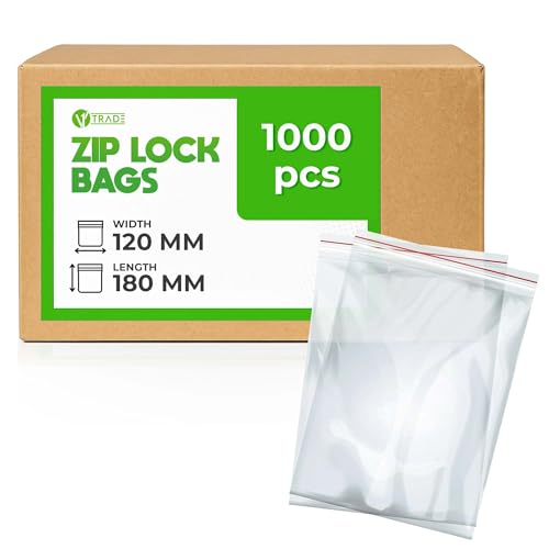 V1 TRADE Zip Beutel Set 1000 Stück 120 x 180 mm - Baggys - Robuste Druckverschlussbeutel - Wiederverschließbare Beutel zu Einer Besseren Organisation - Plastikbeutel Verschließbar V1 TRADE Zip Beutel Set 1000 Stück 120 x 180 mm - Baggys - Robuste Druckverschlussbeutel - Wiederverschließbare Beutel zu Einer Besseren Organisation - Plastikbeutel Verschließbar von V1 TRADE