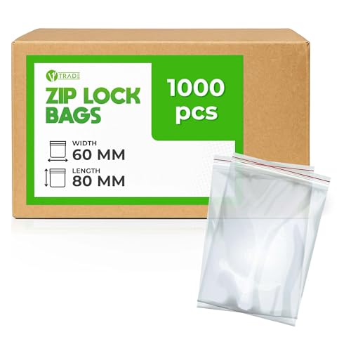 V1 TRADE Zip Beutel Set 1000 Stück 60 x 80 mm - Baggys - Robuste Druckverschlussbeutel - Wiederverschließbare Beutel zu Einer Besseren Organisation - Plastikbeutel Verschließbar V1 TRADE Zip Beutel Set 1000 Stück 60 x 80 mm - Baggys - Robuste Druckverschlussbeutel - Wiederverschließbare Beutel zu Einer Besseren Organisation - Plastikbeutel Verschließbar von V1 TRADE