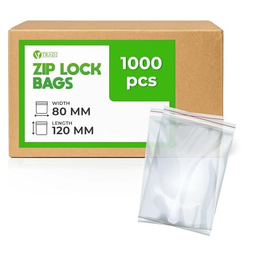 V1 TRADE Zip Beutel Set 1000 Stück 80 x 120 mm - Baggys - Robuste Druckverschlussbeutel - Wiederverschließbare Beutel zu Einer Besseren Organisation - Plastikbeutel Verschließbar von V1 TRADE