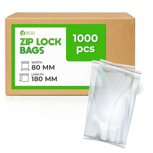 V1 TRADE Zip Beutel Set 1000 Stück 80 x 180 mm - Baggys - Robuste Druckverschlussbeutel - Wiederverschließbare Beutel zu Einer Besseren Organisation - Plastikbeutel Verschließbar V1 TRADE Zip Beutel Set 1000 Stück 80 x 180 mm - Baggys - Robuste Druckverschlussbeutel - Wiederverschließbare Beutel zu Einer Besseren Organisation - Plastikbeutel Verschließbar von V1 TRADE