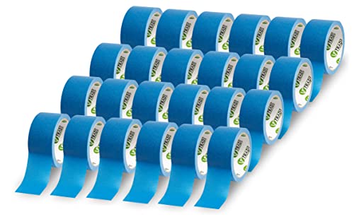 V1 TRADE Kreppband 50 mm x 25 m - 24 Stück Universal Malerkrepp Hilfreich beim Malen - Leicht Abnehmbar Abklebeband - Malerband Wasserdicht - Klebeband Blau von V1 TRADE