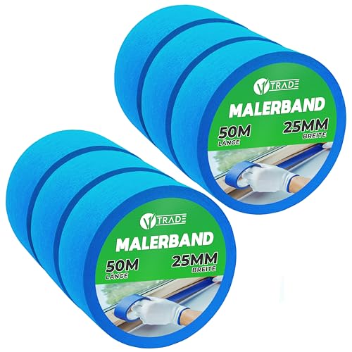 V1 TRADE Kreppband 50 mm x 25 m - Universal Malerkrepp Hilfreich beim Malen - Leicht Abnehmbar Abklebeband - Malerband Wasserdicht - Klebeband Blau von V1 TRADE