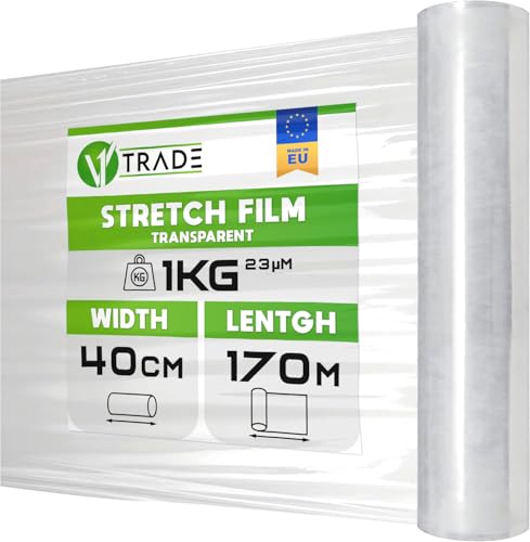 V1 Trade Stretchfolie Transparent - Folie für Möbel - Hand Umzugfolie 170m x 40 cm - Stretchfolienrolle Transparentfolie 23my - Verpackungsfolie auf Rolle - Wickelfolie - Umzugsfolie Dehnung 250% V1 Trade Stretchfolie Transparent - Folie für Möbel - Hand Umzugfolie 170m x 40 cm - Stretchfolienrolle Transparentfolie 23my - Verpackungsfolie auf Rolle - Wickelfolie - Umzugsfolie Dehnung 250% von V1 TRADE