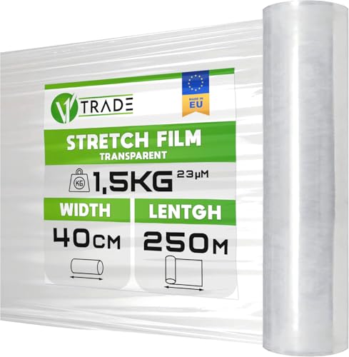 V1 Trade Stretchfolie Transparent - Folie für Möbel - Hand Umzugfolie 250m x 40 cm - Stretchfolienrolle Transparentfolie 23my - Verpackungsfolie auf Rolle - Wickelfolie - Umzugsfolie Dehnung 250% V1 Trade Stretchfolie Transparent - Folie für Möbel - Hand Umzugfolie 250m x 40 cm - Stretchfolienrolle Transparentfolie 23my - Verpackungsfolie auf Rolle - Wickelfolie - Umzugsfolie Dehnung 250% von V1 TRADE