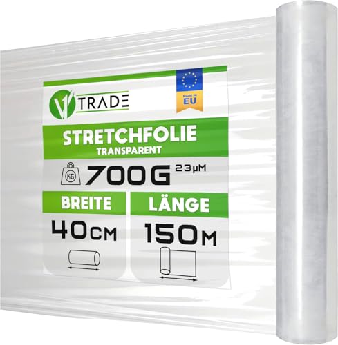 V1 Trade Stretchfolie Transparent folie für möbel - Hand umzugfolie 150m x 40 cm - Stretchfolienrolle Transparentfolie 23my - Verpackungsfolie auf Rolle - Wickelfolie - Umzugsfolie Dehnung 250% V1 Trade Stretchfolie Transparent folie für möbel - Hand umzugfolie 150m x 40 cm - Stretchfolienrolle Transparentfolie 23my - Verpackungsfolie auf Rolle - Wickelfolie - Umzugsfolie Dehnung 250% von V1 TRADE