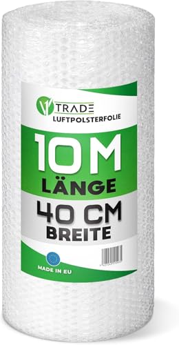 V1 Trade Luftpolsterfolie Rolle 10m - Noppenfolie 40cm Breit - Bubble Wrap Verpackungsmaterial - Polster - Pack - & Verpackungsfolie von V1 TRADE