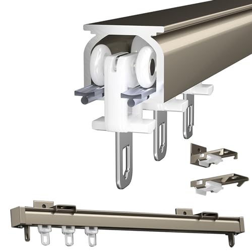 Aluminium Curtain Rail Gardinenstange Vorhang Schiene Vorhangschiene Deckenschiene Für Fenster Und Raumteiler Gardinen, 50 100 200 350 400cm Gardinenschiene(Champagne,380cm/12.5ft) von V3VOGUE