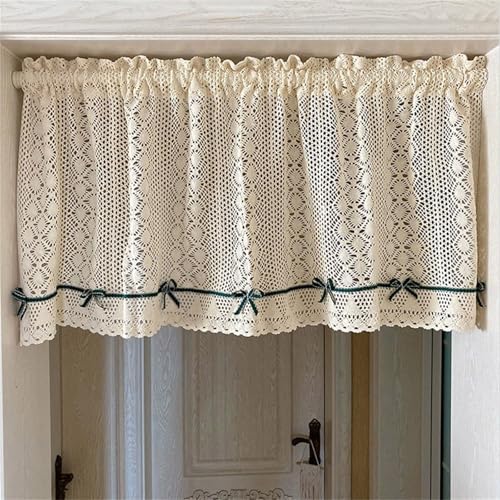 Küche Scheibengardine Kurzgardine 100x45 200x90 cm, Landhaus Häkeloptik Kurz Vorhänge, Vintage Spitze Mit Quaste Für Schlaf-Badezimmer, Trennwand, Bistro, Cáfe, Fenstervorhang(100x45cm) von V3VOGUE
