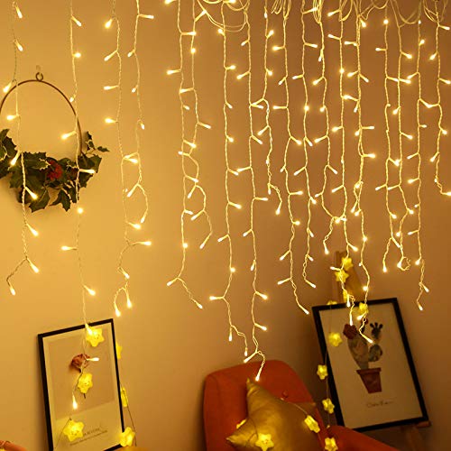 VA-Cerulean LED Eiszapfen Lichterkette mit Stecker,8 Modi Eisregen Lichterkettenvorhang,IP44 Wasserfest Lichtervorhang,Außen und Innen Deko für Weihnachten,Halloween,Hochzeit(10m,Warmweiß) von VA-Cerulean