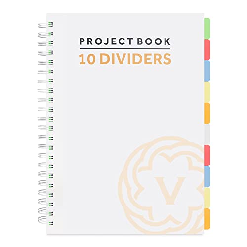 VABE UK Transparentes Projekt-Notizbuch mit 10 Trennblättern, 300 Seiten, 150 Blatt, liniertes Papier, extra großes Notizbuch, dicker, matt laminierter Einband, A4-Notizblock, Weiß von VABE UK