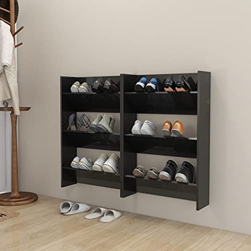 VACARX Wand-Schuhschränke, 2 Stück, Hochglanz-Schwarz, 60 x 18 x 90 cm, Holzwerkstoff, Artikelfarbe: Hochglanz-Schwarz von VACARX
