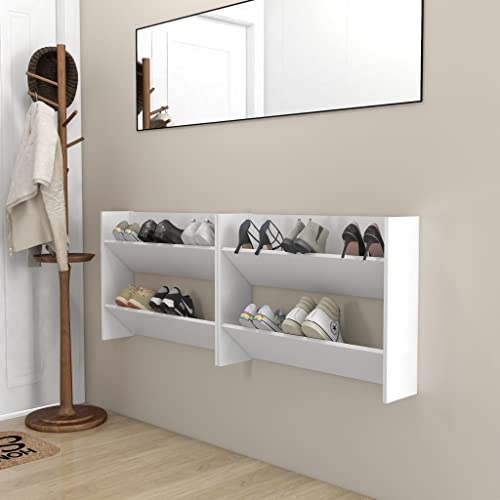 VACARX Wand-Schuhschrank, 2 Stück, weiß, 80 x 18 x 60 cm, Holzwerkstoff, Artikelfarbe: Weiß von VACARX