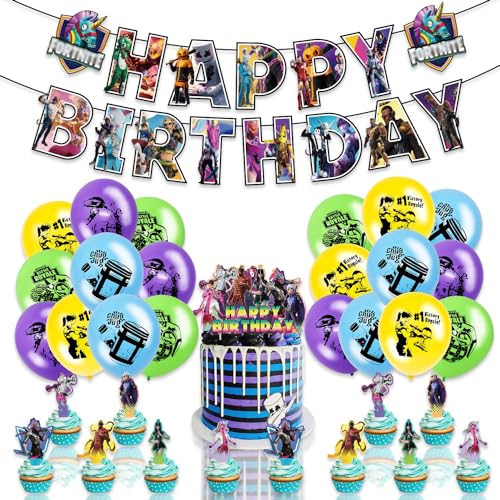 Junge Geburtstag Dekoration, 36 Stück Video Spiel Geburtstagsfeier, Enthält banner, Cupcake Topper, Großer Kuchen schmücken, balloons für Kindergeburtstag Party Supplies Deko von VACBOTT