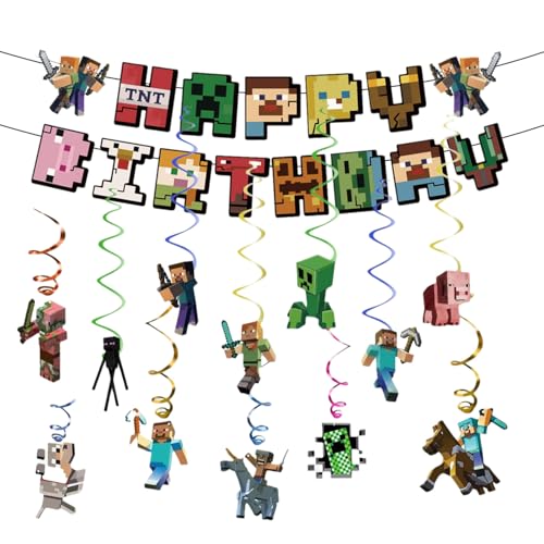 Partyzubehör für Geburtstage, Banner Happy Birthday, Hängende Wirbeldekorationen mit Spielmotiven Hängende Whirlpoolkarten für Kinder und Jungen, die Spiele lieben von VACBOTT