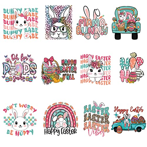 12 Stück Osterhasen-Aufkleber zum Aufbügeln für Kleidung, Eier/Zwerg, Wärmetransfer-Aufkleber zum Aufbügeln auf Ostermuster für T-Shirts, Kissenbezug, Hoody, Tasche, Dekorationen 12 Stück Osterhasen-Aufkleber zum Aufbügeln für Kleidung, Eier/Zwerg, Wärmetransfer-Aufkleber zum Aufbügeln auf Ostermuster für T-Shirts, Kissenbezug, Hoody, Tasche, Dekorationen von VACCU