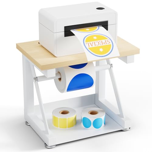 Etikettenhalter für Rollen und Fächerfalz-Etiketten, Thermo-Etikettenhalter aus Holz für Thermodrucker, Ständer, Desktop-Drucker-Zubehör für Zuhause, Büro, kleines Unternehmen (weiß) von VACONICO