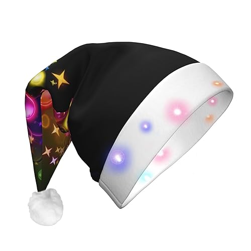 VACSAX Bunte Regenbogen-Sterne-Druck-Weihnachtsmütze, LED-Beleuchtung, Plüsch, Weihnachtsmannmütze, lustige Plüsch-Weihnachtsmütze, Unisex von VACSAX