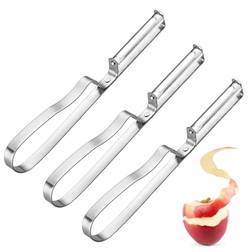 Sparschäler Edelstahl [3 Stück], Universal-Pendelschäler mit Geschärftem Ausstecher für Kartoffeln, Karotten,Gemüse und Obst, Austauschbare Klingen von VACUBXBY