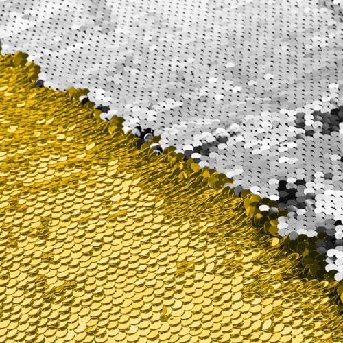 VACVELT Flip Pailletten Stoff von The Yard, Half Yard Reversible Pailletten Stoff, Gold + Silber Glitzer Stoff Sparkly Mermaid Pailletten Stoff für Graffiti, Brautkleid, Hochzeitsdekorationen, Nähen von VACVELT
