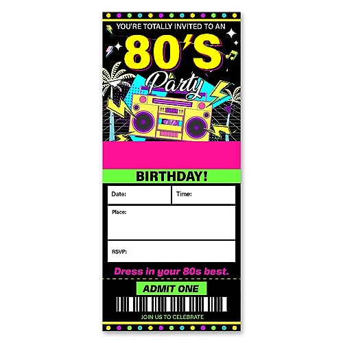 VAHATAN Party-Einladungen im 80er-Jahre-Stil, Retro-Einladungen mit Umschlägen, Einladungskarten für Geburtstagsparty, 20 Stück (Farbe 2) von VAHATAN