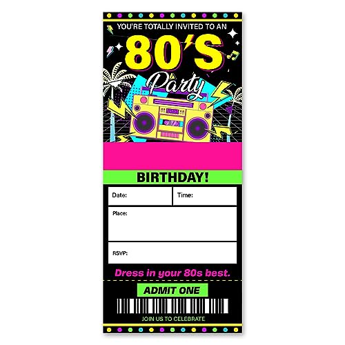 VAHATAN Party-Einladungen im 80er-Jahre-Stil, Retro-Einladungen mit Umschlägen, Einladungskarten für Geburtstagsparty, 20 Stück VAHATAN Party-Einladungen im 80er-Jahre-Stil, Retro-Einladungen mit Umschlägen, Einladungskarten für Geburtstagsparty, 20 Stück von VAHATAN