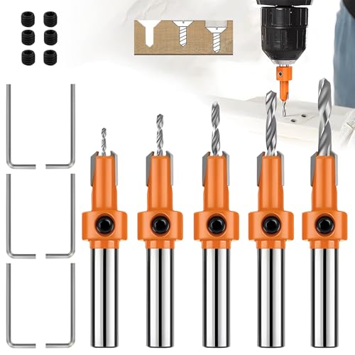 Holzbohrer, 10 Stück Senkbohrer Holz Set, 8mm Senker Bohrer, Vorbohrer mit Senker mit Tiefenanschlag und Sechskantschlüssel für Holzverarbeitung von VAIAV