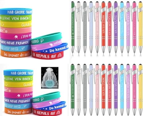 24 Stück Motivierendes Abschiedsgeschenk Set - Motivierendes Kugelschreiber mit Gravur, Silikonarmbänder für Kollegen und Organzabeutel, Abschiedsgeschenk Kollegen, Mitarbeiter, Lehrer und Freunde von VAIGU:OA