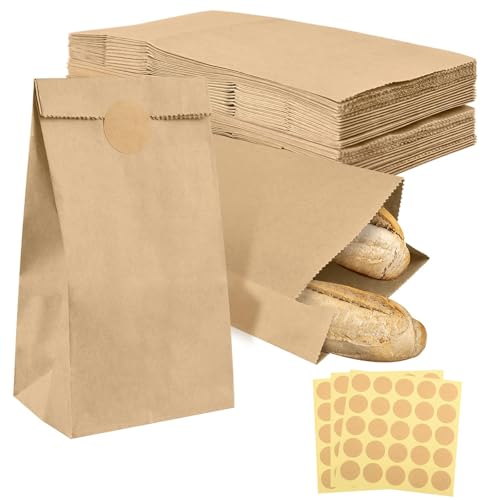 50 Stück Braun Papiertüten - Braun Groß 28 x15 x 9cm Kraftpapier Tüten brottüten papier Butterbrottüten mit Aufkleber Geschenktüten DIY Adventskalender Tüten Gastgeschenke Hochzeit Weihnachten von VAIGU:OA