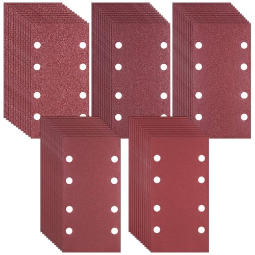 60 Stück 93x185mm Schleifpapier - 40/60/80/120/240 Körnung Schleifblätter Set Rechteckiges Schleifblatt Klett 8 Löcher Schleifpad Zubehör für Multischleifer, Schwingschleifer, für Holz Metall Farbe von VAIGU:OA