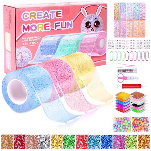 Nano Tape Bubble Kit für Kinder - DIY Nano Tape Bubble Set, Super elastische Nano Klebebänder für Stressabbau und Spaß für Mädchen und Jungen mit Pumpe, Aufklebern und komplettem Materialpaket von VAIGU:OA