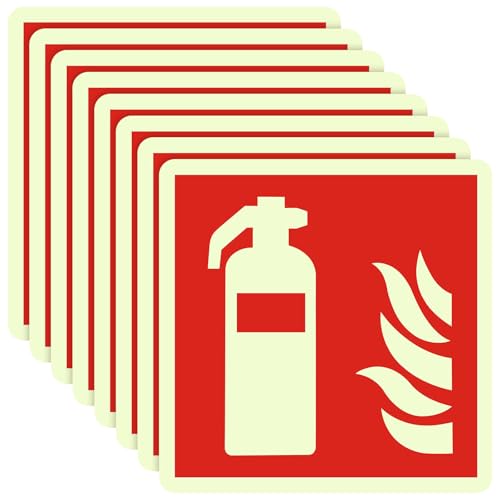 Schild Feuerlöscher leuchtend, 8 Stück Straßenschild Leuchtzeichen, PVC Starker Kleber Hochwertiges Aufkleber Feuerlöscher, 15×15cm selbstklebende Brandschutztür Schild Aufkleber Brandschutzzeichen von VAIGU:OA