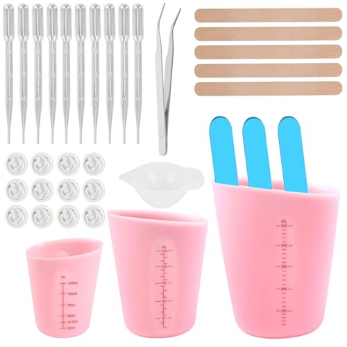 Silikon Messbecher - 3 Stück Silikonbecher zum Gießen, Epoxidharz Mischbecher mit Mischstab, Tropfer, Fingerbetten für DIY Basteln Gießformen Küchen, Laboratorien (125ML/250ML/500ML) von VAIGU:OA