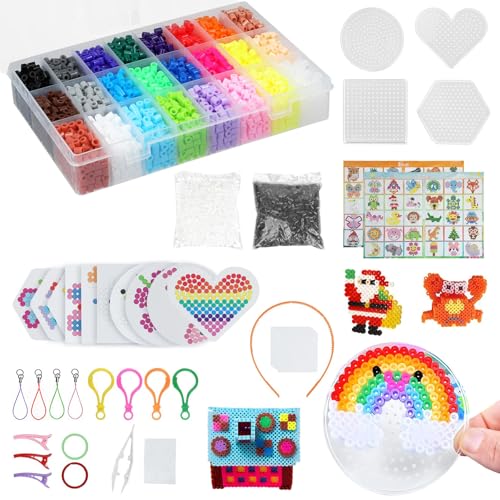 VAIGU:OA 6300 Bügelperlen Set 24 Farben Bügelperlen mit BügelperlenPlatten und Steckperlen in Sortierbox, BügelperlenBastelset Kinder 5mm DIY BügelperlenSet Mädchen Jungen für Geburtstag DIY Geschenk von VAIGU:OA