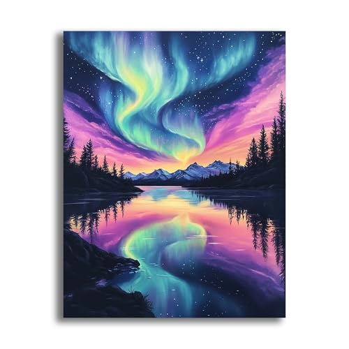 VAIIEYO 5D DIY Baum Diamond Painting, Diamant Painting Bilder Malerei Kits Aurora Borealis Reflexion, Malen Nach Zahlen Diamant Home Wand Decor Gemälde Kreuzstich Diamond Dekoration 30x40cm-1=54 von VAIIEYO