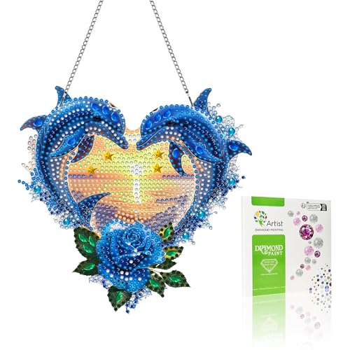 VAIIEYO 5D DIY Diamond Painting Anhänger Delphin, Tier Diamant Painting Bilder Malerei Kits mit Kett, Diamant Home Wand Decor Gemälde Diamond Dekoration, Veranda Fenster Wandbehang von VAIIEYO