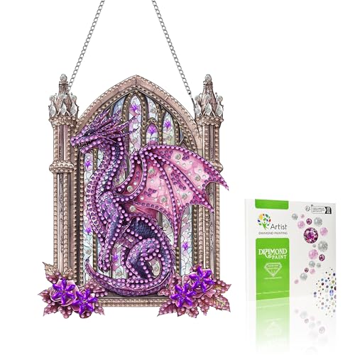 VAIIEYO 5D DIY Diamond Painting Anhänger Drachen, Tier Diamant Painting Bilder Malerei Kits mit Kett, Diamant Home Wand Decor Gemälde Diamond Dekoration, Veranda Fenster Wandbehang-1 von VAIIEYO