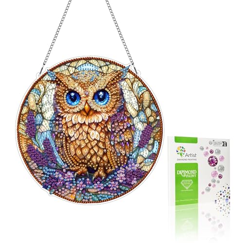 VAIIEYO 5D DIY Diamond Painting Anhänger Eule,Tier Diamant Painting Bilder Malerei Kits mit Kett, Diamant Home Wand Decor Gemälde Diamond Dekoration, Veranda Fenster Wandbehang A8 von VAIIEYO