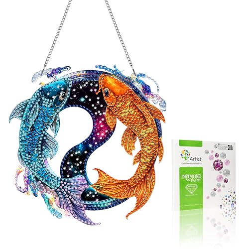 VAIIEYO 5D DIY Diamond Painting Anhänger Fisch, Tier Diamant Painting Bilder Malerei Kits mit Kett, Diamant Home Wand Decor Gemälde Diamond Dekoration, Veranda Fenster Wandbehang von VAIIEYO