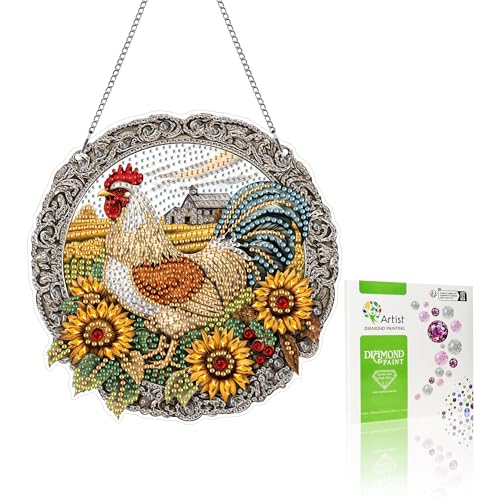 VAIIEYO 5D DIY Diamond Painting Anhänger Hahn,Tier Diamant Painting Bilder Malerei Kits mit Kett, Diamant Home Wand Decor Gemälde Diamond Dekoration, Veranda Fenster Wandbehang A2 von VAIIEYO