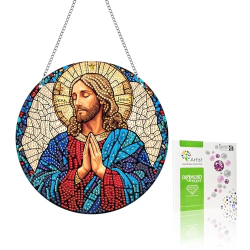 VAIIEYO 5D DIY Diamond Painting Anhänger Jesus,Religion Diamant Painting Bilder Malerei Kits mit Kett, Diamant Home Wand Decor Gemälde Diamond Dekoration, Veranda Fenster Wandbehang A14 von VAIIEYO