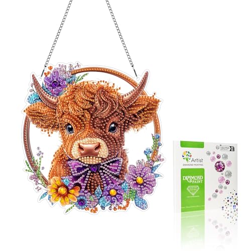 VAIIEYO 5D DIY Diamond Painting Anhänger Ochse,Tier Diamant Painting Bilder Malerei Kits mit Kett, Diamant Home Wand Decor Gemälde Diamond Dekoration, Veranda Fenster Wandbehang A6 von VAIIEYO