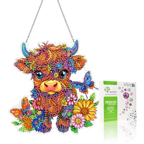 VAIIEYO 5D DIY Diamond Painting Anhänger Ochse,Tier Diamant Painting Bilder Malerei Kits mit Kett, Diamant Home Wand Decor Gemälde Diamond Dekoration, Veranda Fenster Wandbehang A7 von VAIIEYO